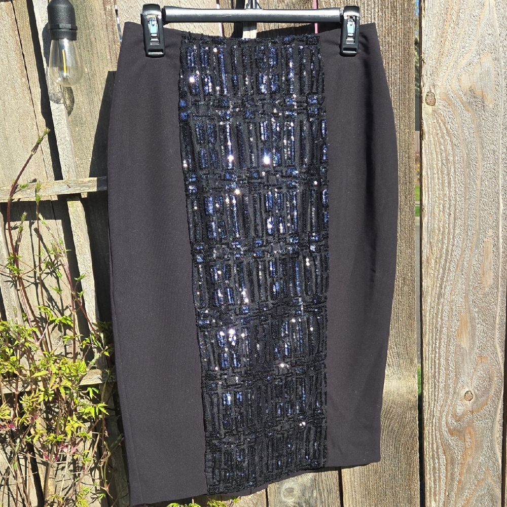 Black Sequin-Panel Pencil Skirt - Classic Evening Style Women's 6